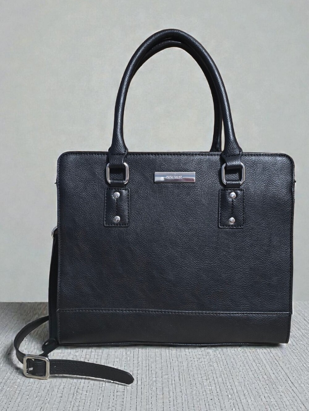 Nine West You & Me Black Structured Satchel